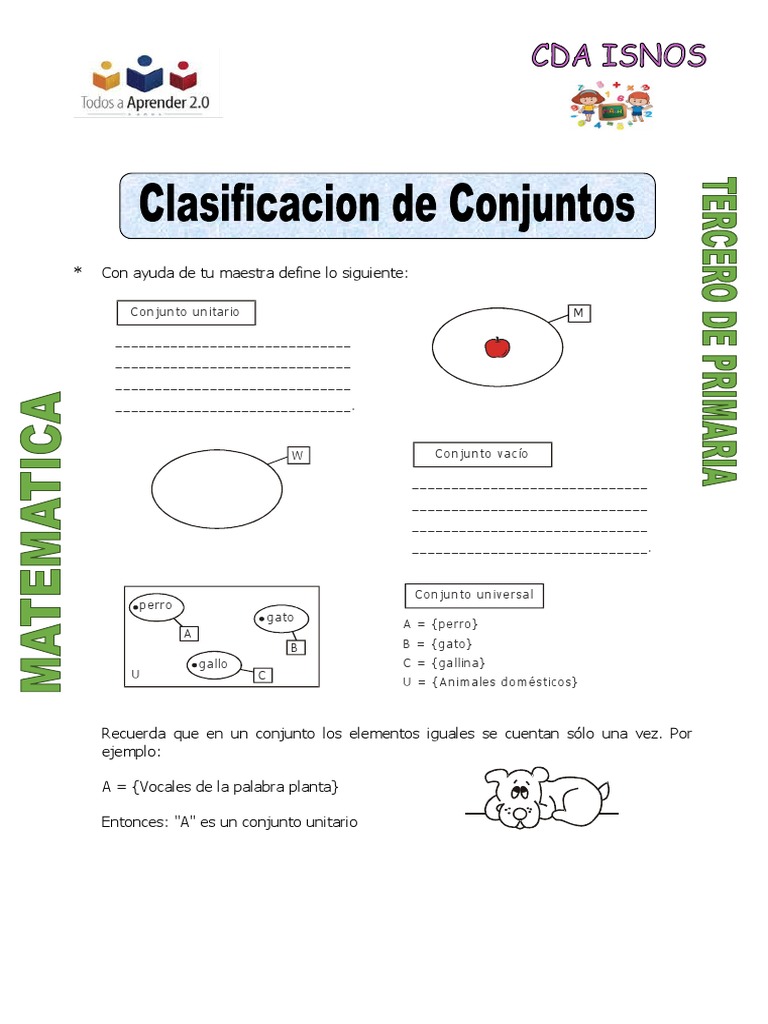 Ejercicios de Conjuntos para Tercer Grado | PDF | Métodos y materiales ...
