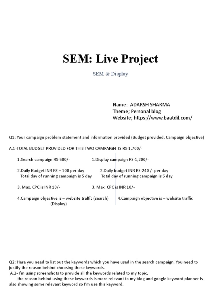 MICA SEM&Display Liveproject Template+ (2) + | PDF