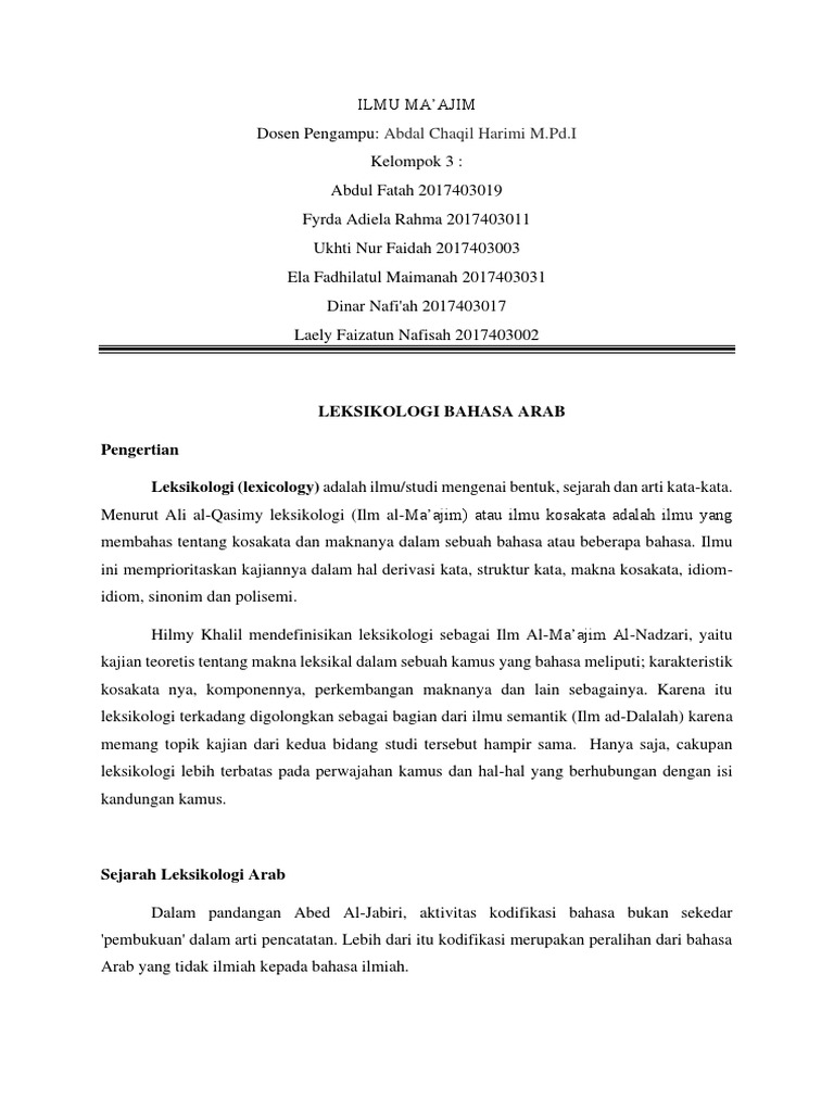 Leksikologi dan Ilmu Ma’ajim Arab | PDF | Seni & Disiplin Bahasa