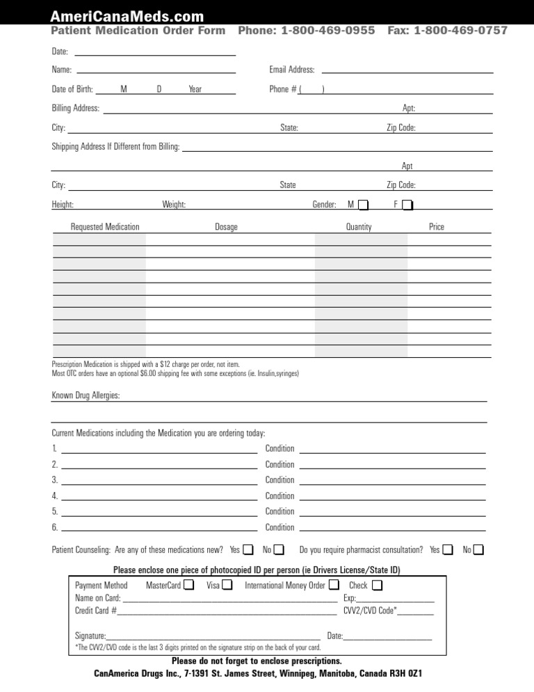 Patient Medication Order Form | PDF | Prescription Drugs | Pharmacy