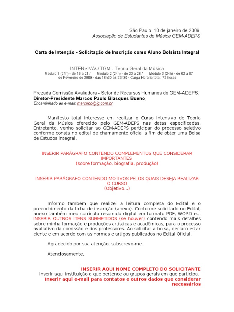 modelo carta de intencao