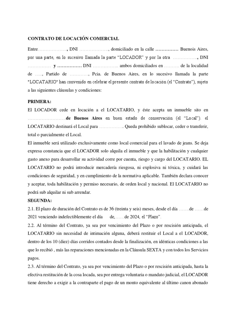 Modelo Contrato De Locación Comercial Pdf