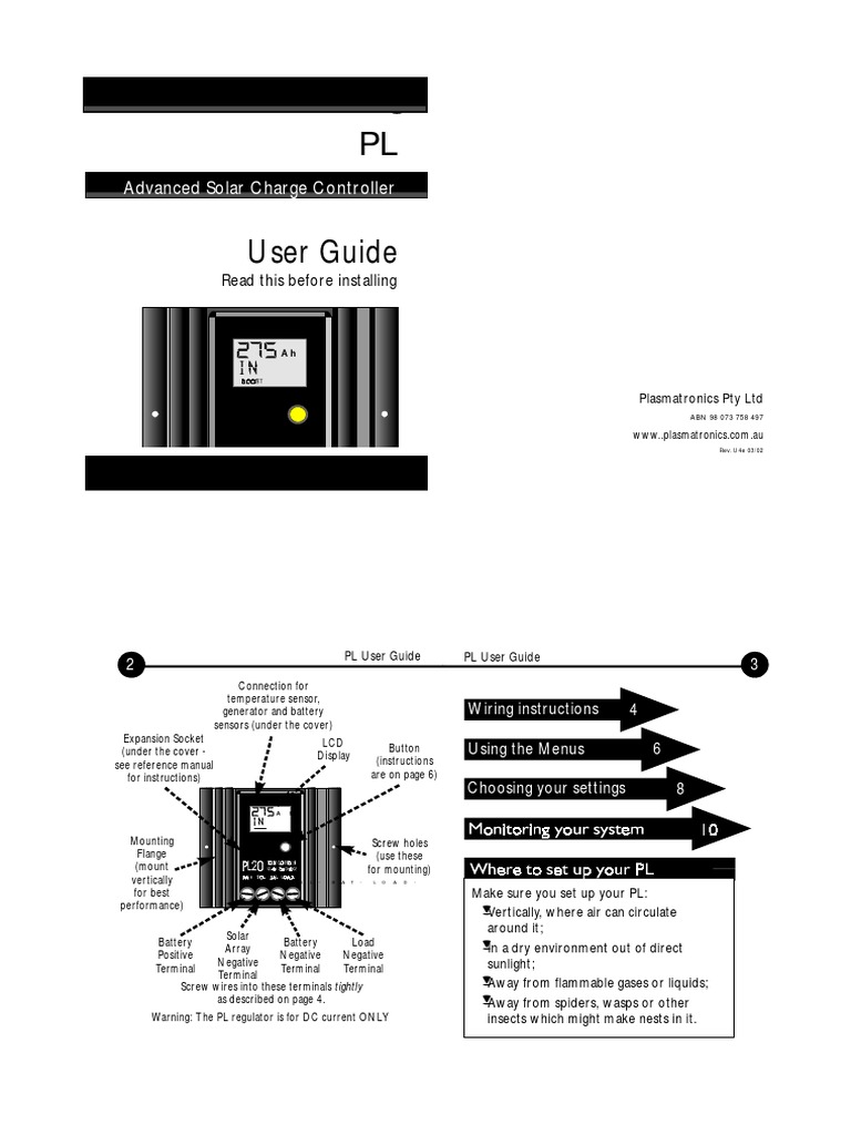 Plasmatronics PL User Manual | PDF | Power Inverter | Menu (Computing)
