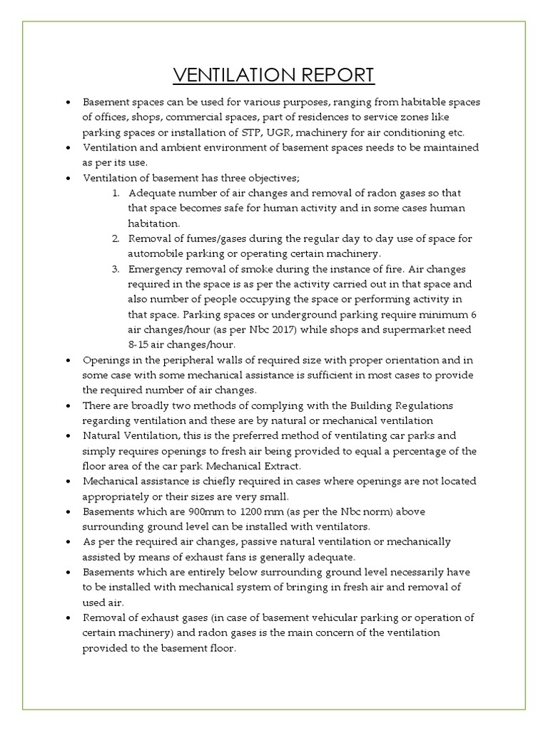 Mechanical Ventilation Requirements and System Design for Basement