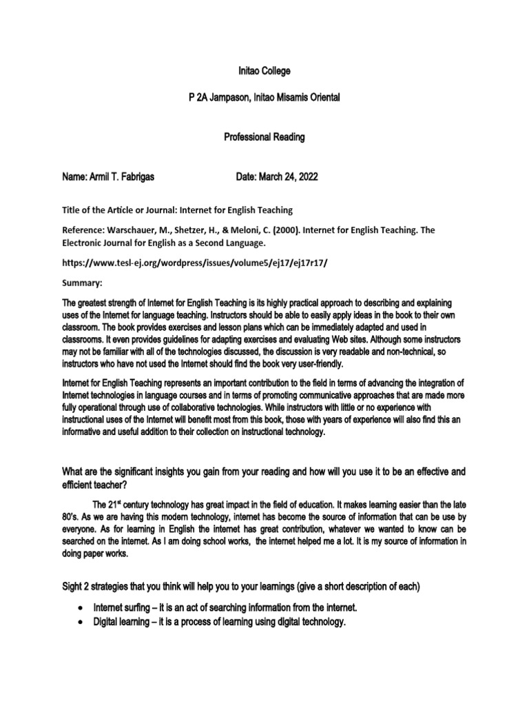 Professional Reading 44 | PDF | Internet | Language Education