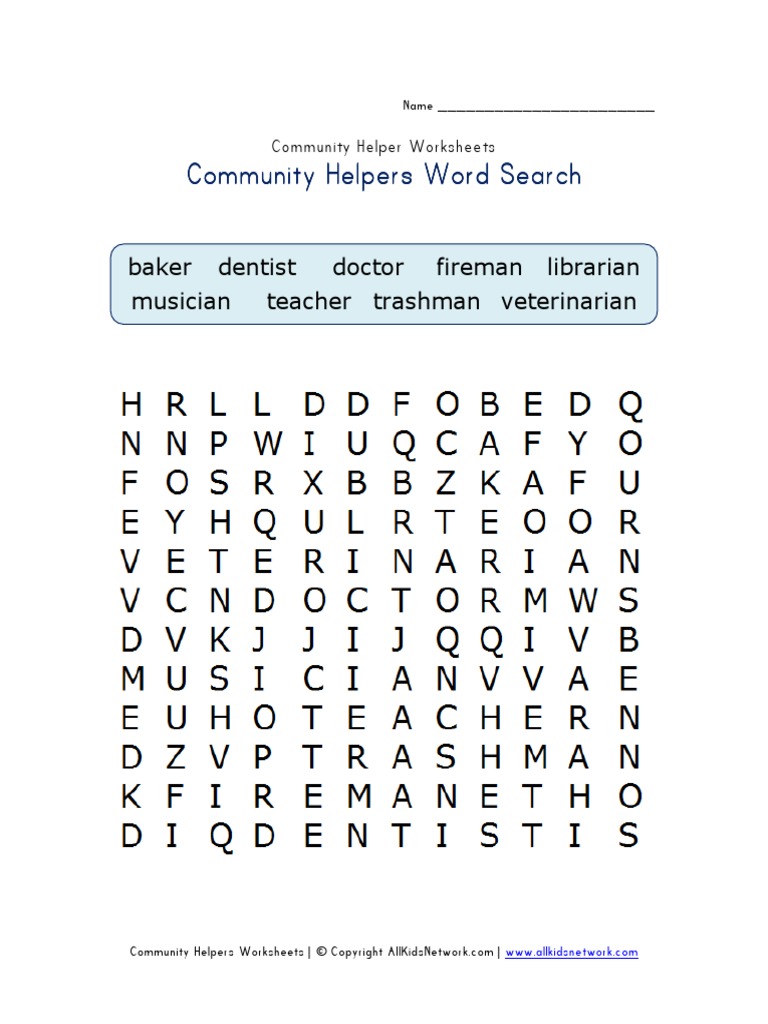 Community Helpers Word Search | PDF