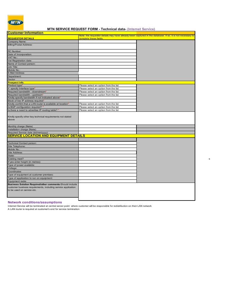 MTN Internet Service Request Form | PDF | Finance & Money Management ...