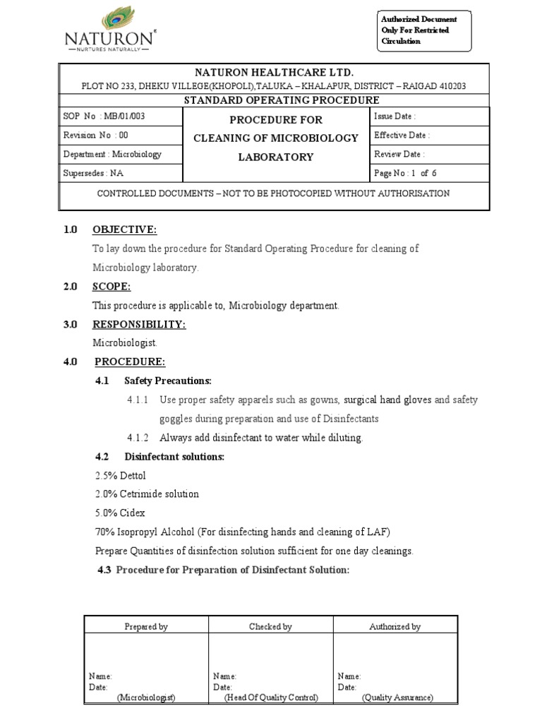 MB01003Procedure for cleaning of Microbiology laboratory. PDF