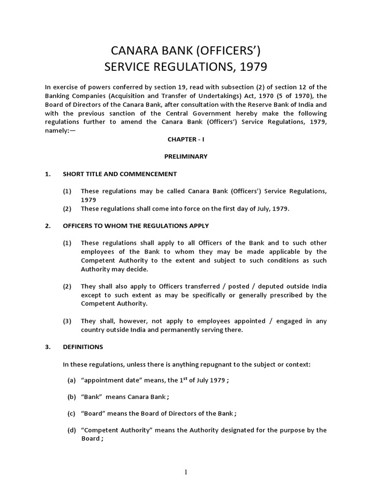 Canara Bank Officers' Service Regulations | PDF | Professional ...