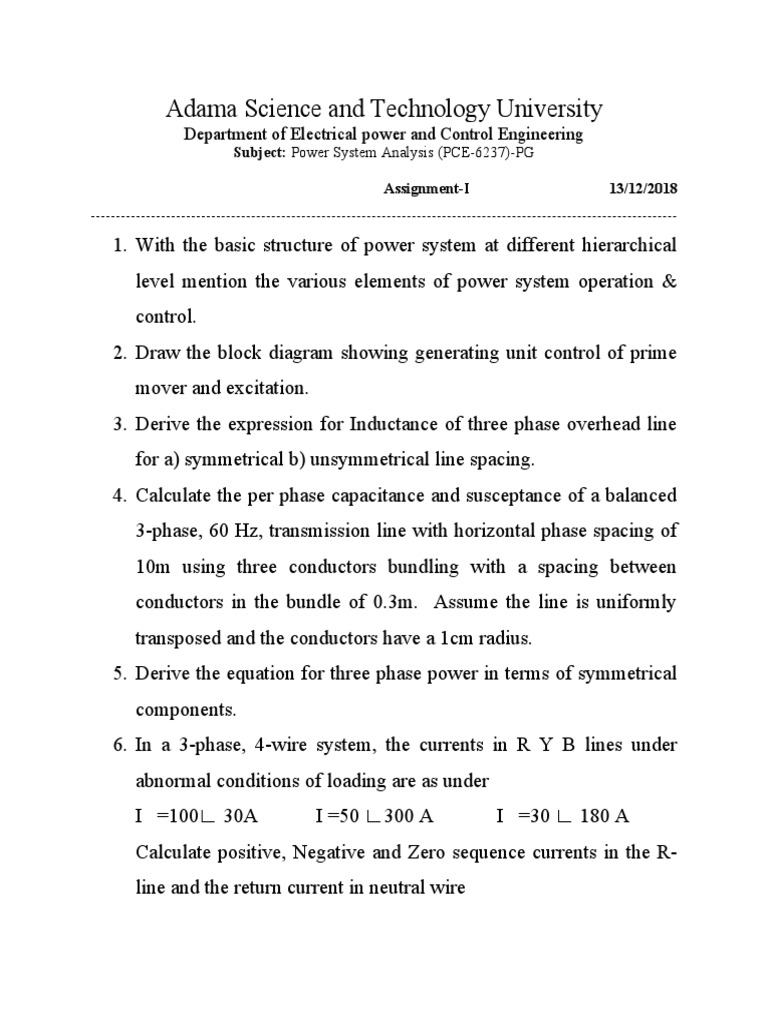 Adama Science and Technology University Department of Electrical Power