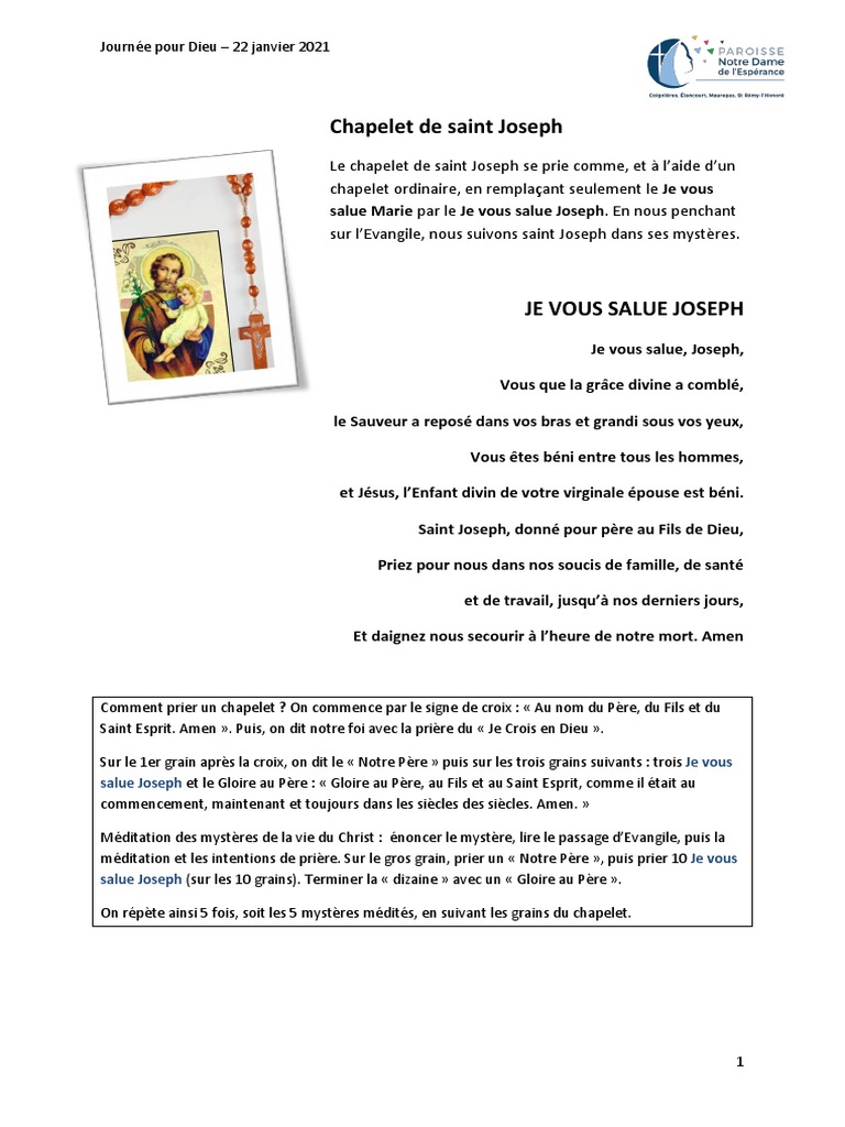 Chapelet Saint Joseph Avec Image De Prière Et Instructions - Accessoire De Dévotion Catholique