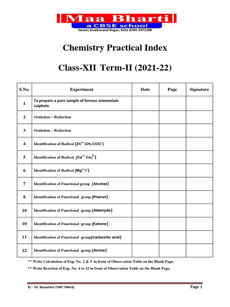 Chemistry Practical File Term - II | PDF