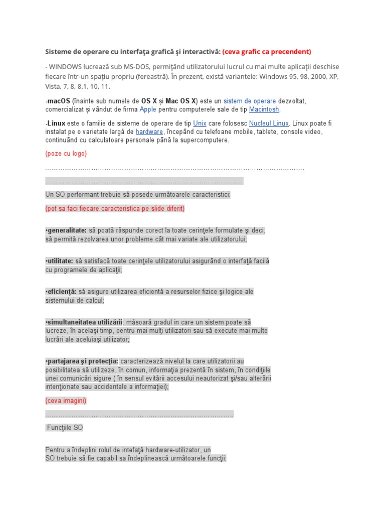 Sisteme de Operare Cu Interfaţa Grafică Şi Interactivă | PDF