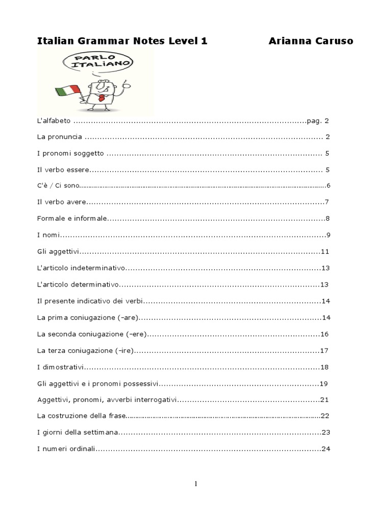 Italian Grammar Notes Level1 A1.1 | PDF | Foreign Language Studies | Art