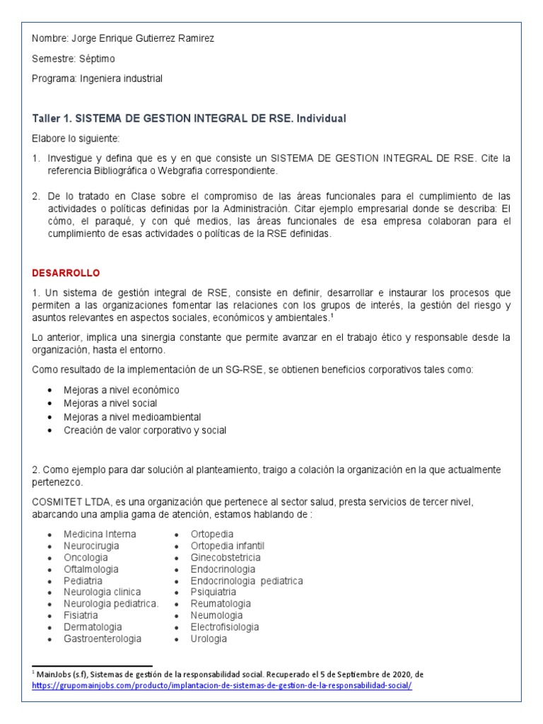 Taller 2 Sistema De Gestion Integral De Rse Pdf