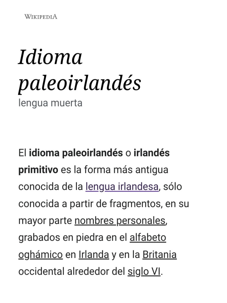 La evolución del idioma irlandés del paleoirlandés al irlandés antiguo