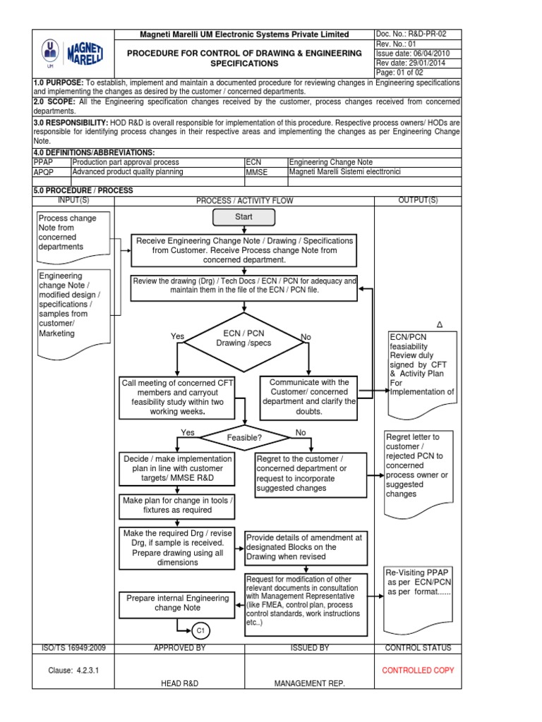 R&D Procedure Control of Drawing Engg Specification P1 PDF