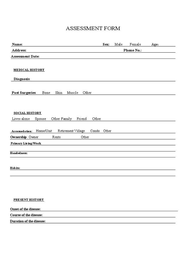 Physical Therapy Assessment Form Sample PDF