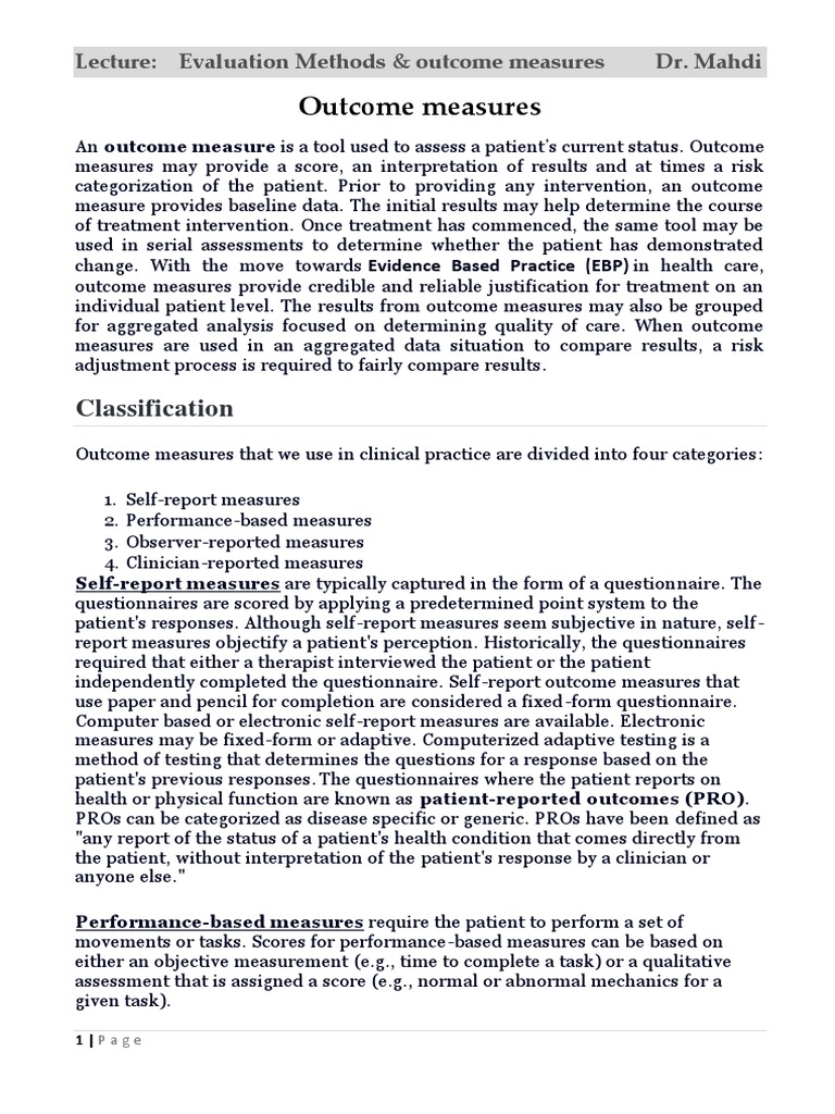Outcome Measures in Clinical Practice | PDF | Self Report Study ...