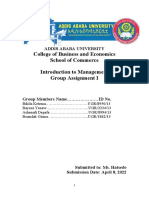 College of Business and Economics School of Commerce Introduction To Management Group Assignment I