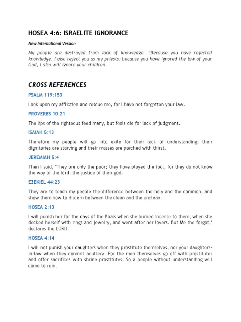 Hosea 46 Israelite Ignorance Cross References PDF 1st Millennium
