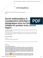 Savoir Mathématique Et Enseignement Didactique Et Pédagogique Dans Les Formations Initiales Du Premier Et Du Second Degrés