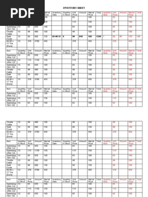 inventory sheet