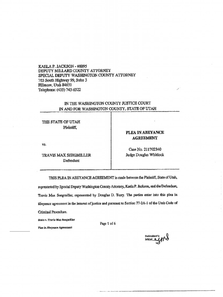 Seegmiller Plea in Abeyance | PDF