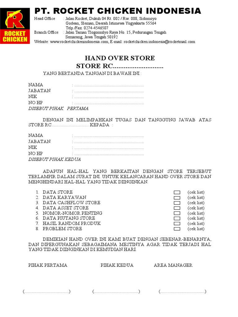 Form Hand Over Store PDF