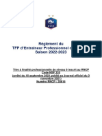 Règlement Du TFP D 'Entraîneur Professionnel de Football Saison 2022-2023