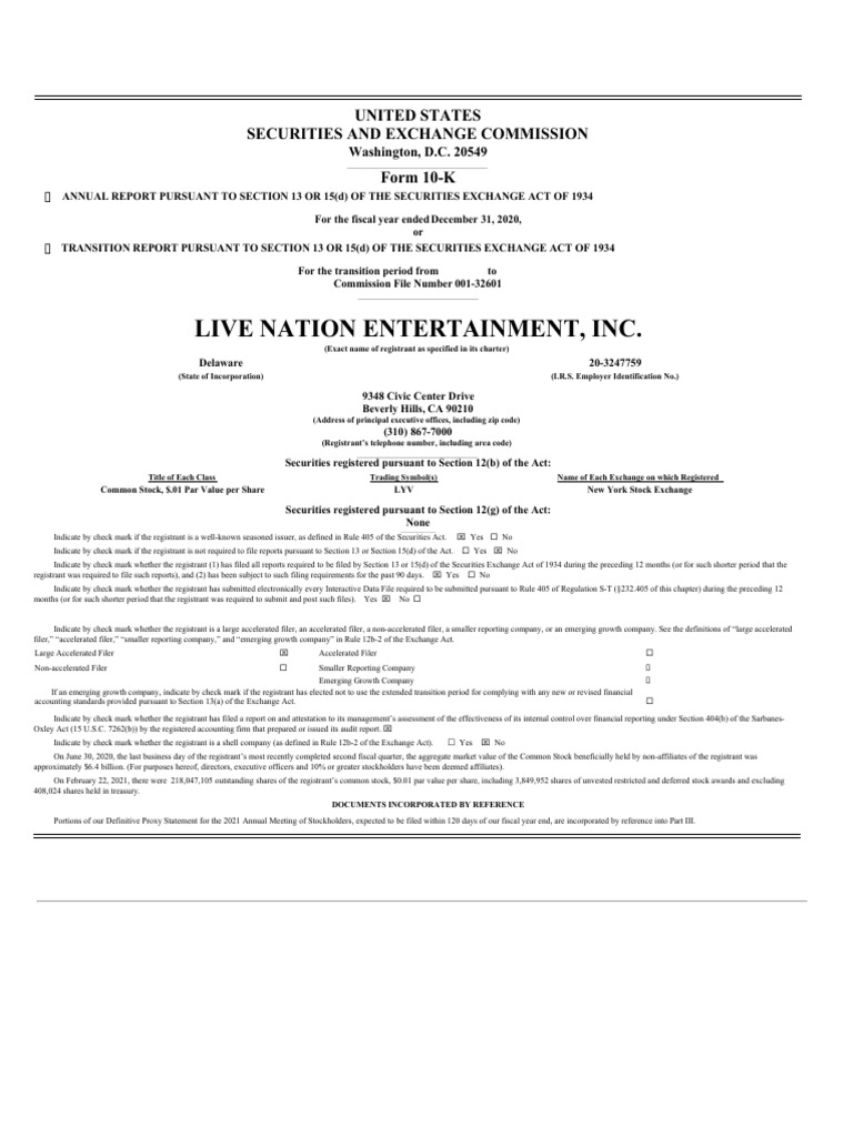 Live Nation | PDF | Form 10 K | Sales