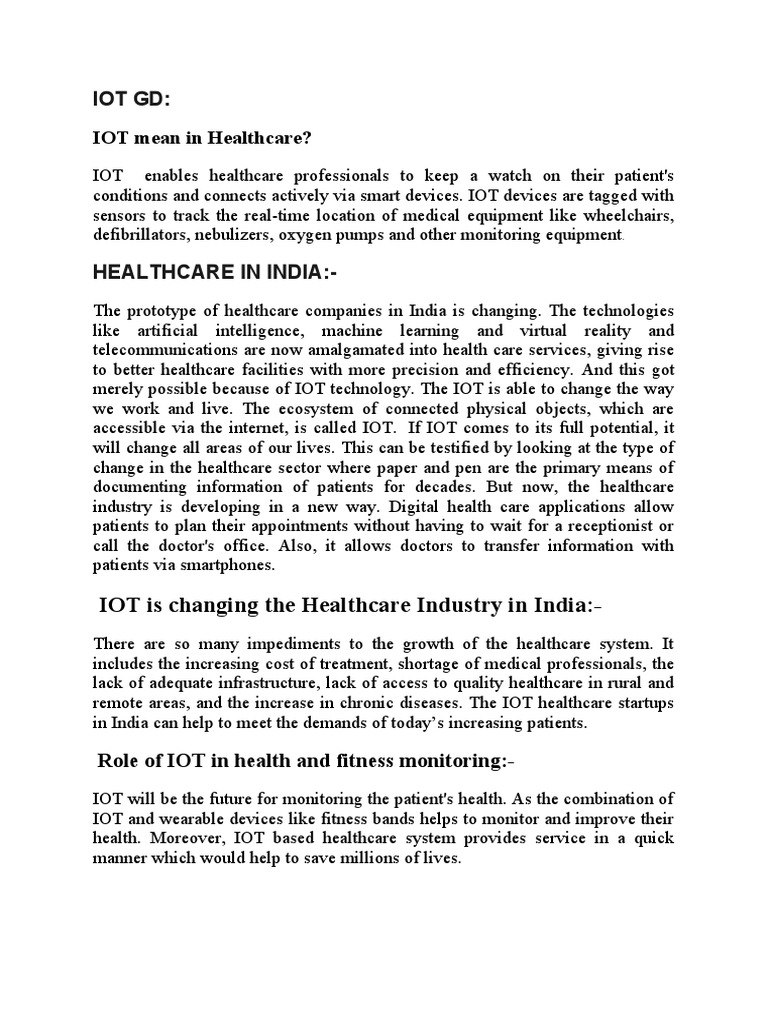 Iot GD:: IOT Mean in Healthcare? | PDF | Internet Of Things | Health Care