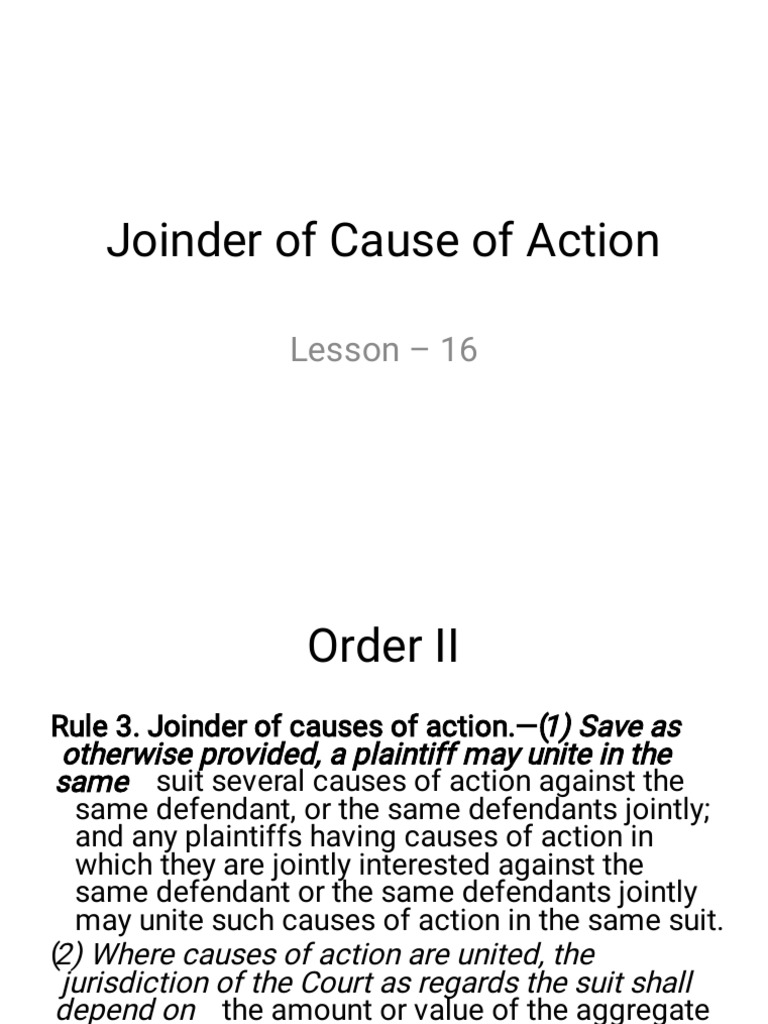 Joinder of Cause of Action PDF Lawsuit Cause Of Action
