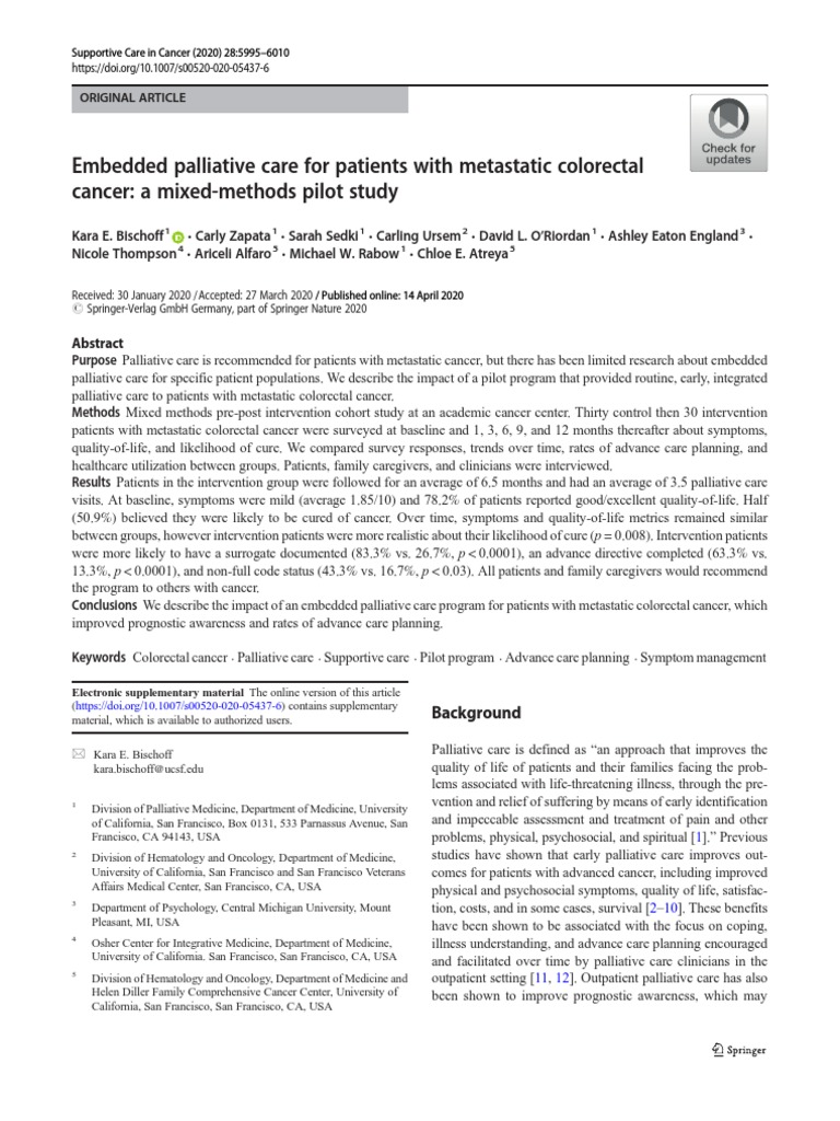 Embedded Palliative Care For Patients With Metastatic Colorectal Cancer ...