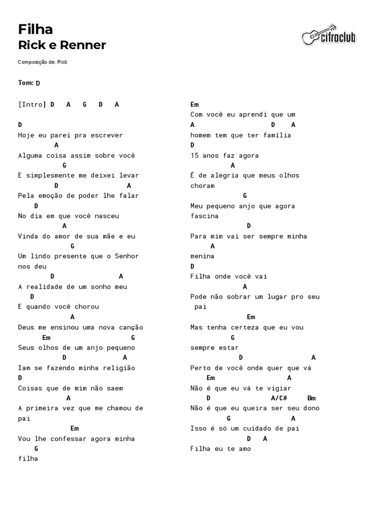 Cifra Club - Rick e Renner - Filha | PDF
