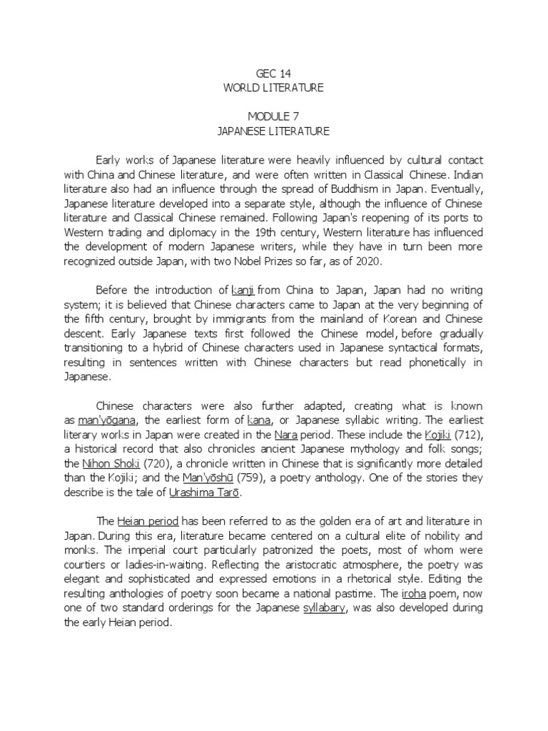World Lit Module 7 Japanese Pdf Japanese Literature Kanji