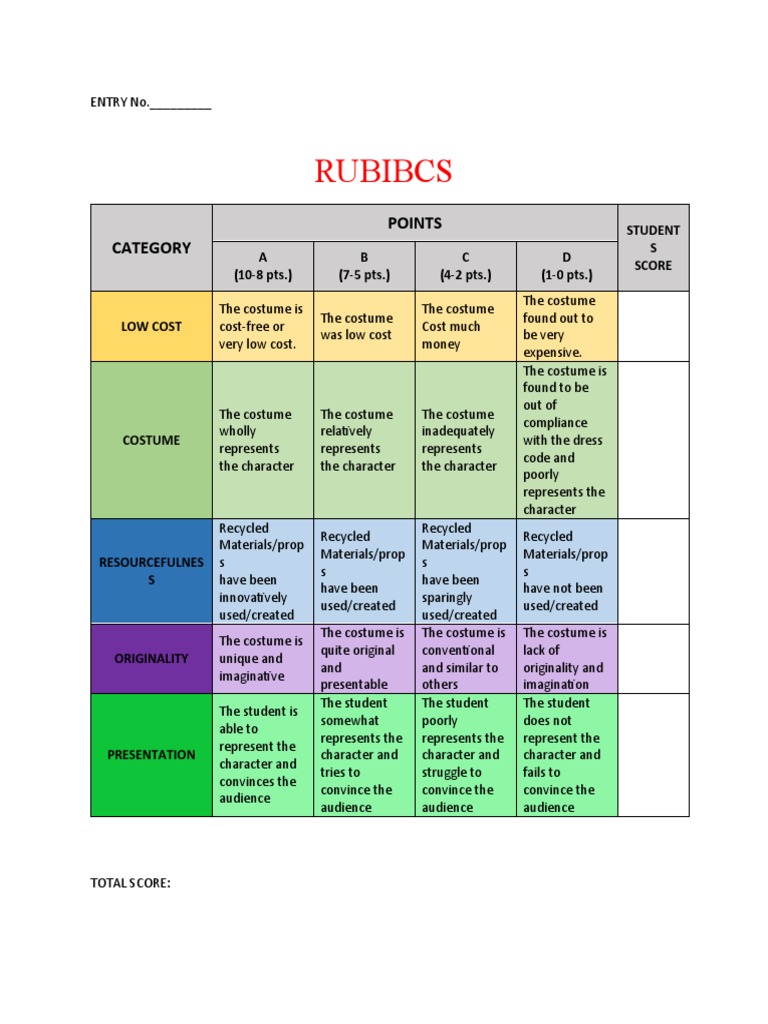 Low Cost Cosplay Contest Rubric | PDF | Cosplay