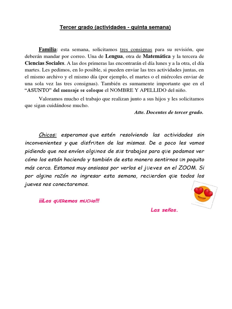 Actividades de Tercer Grado - Semana 5 | PDF | Artes del Lenguaje y ...