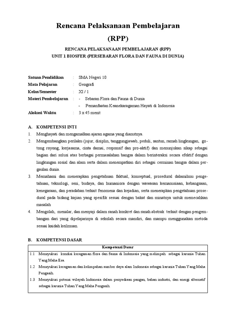 RPP Sebaran Flora dan Fauna Dunia | PDF | Sains & Matematika