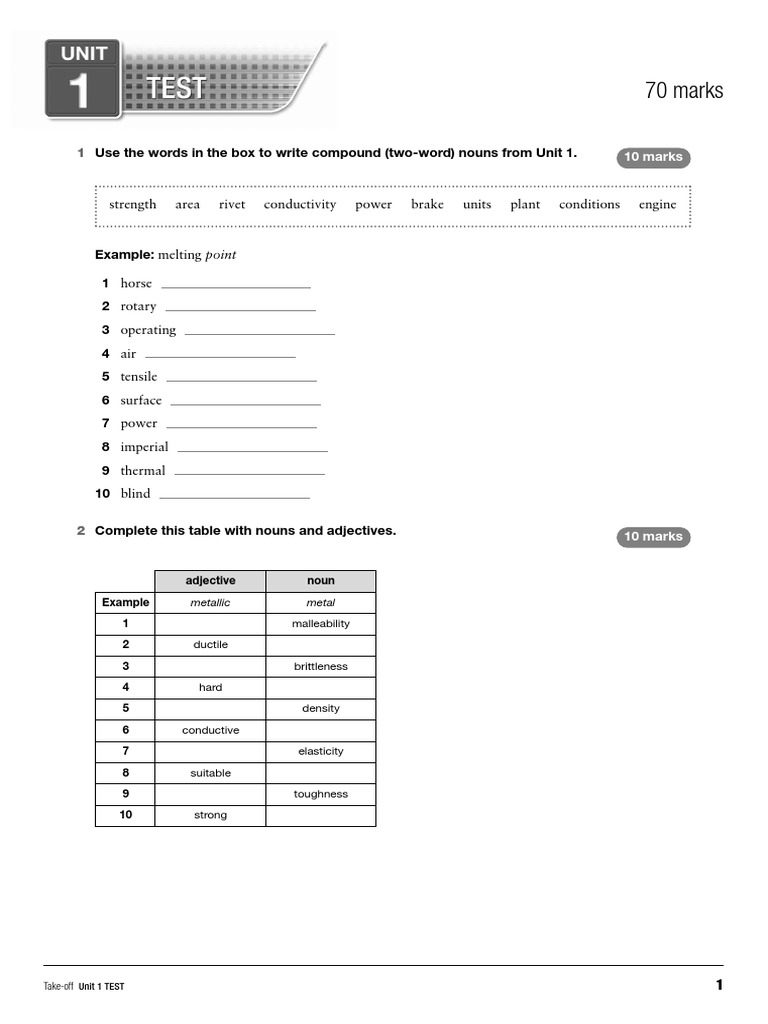 70 Marks Use The Words in The Box To Write Compound (TwoWord) Nouns