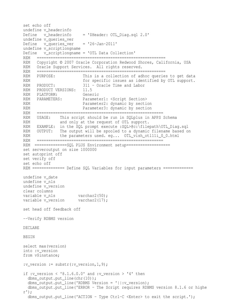 OTL Diag Prod | PDF | Parameter (Computer Programming) | Boolean Data Type