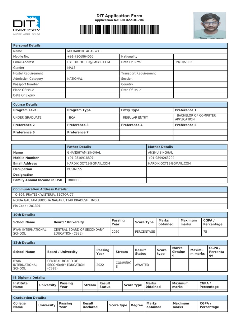 Dit Application Form | PDF
