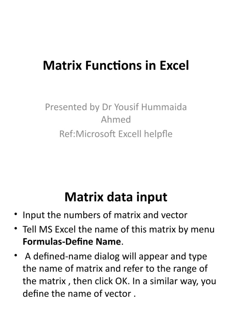 Spreadsheets Matrix Functions | PDF