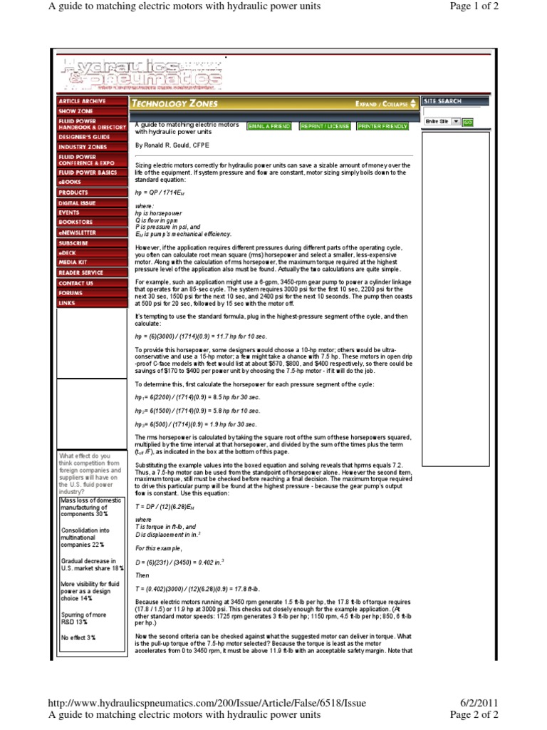 Hydraulic Power Pack Calculation PDF Horsepower Electric Motor