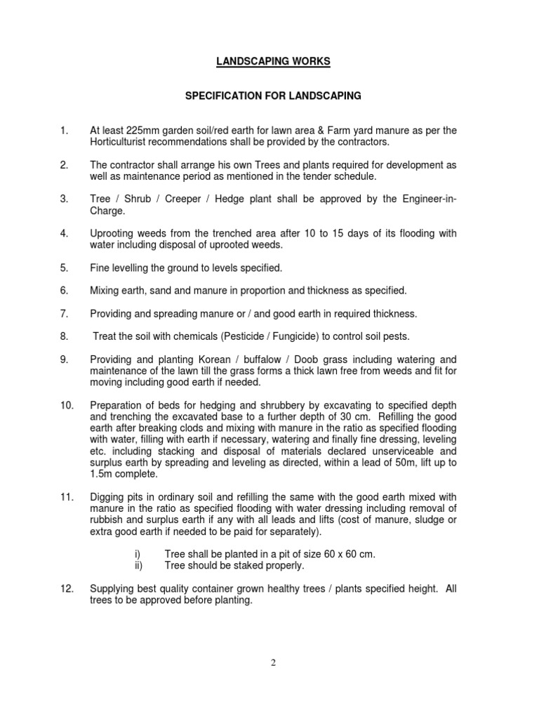 Lawn Care and Planting Specifications | PDF | Lawn | Trees
