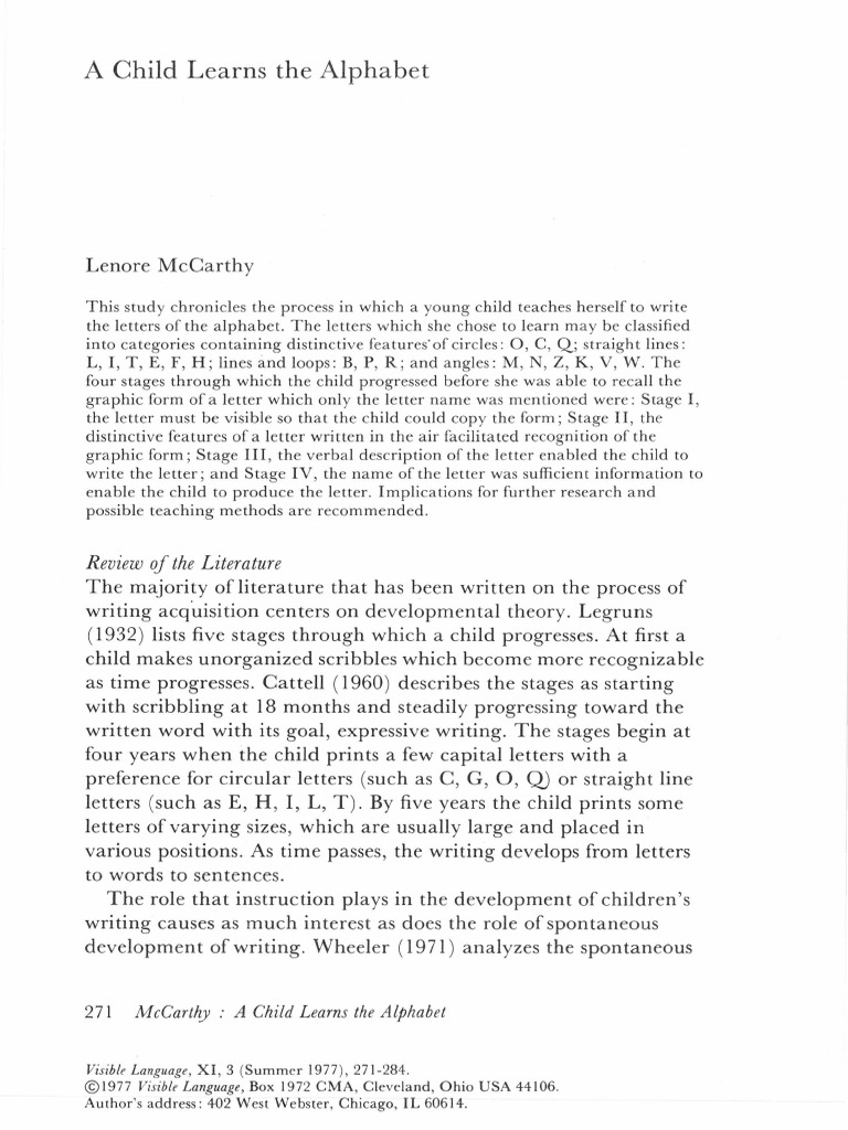 Lenore McCarthy. A Child Learns The Alphabet PDF Letter Case Alphabet