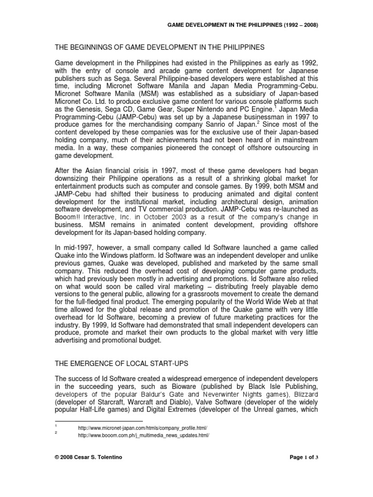 Game Development in The Philippines (1992 - 2008) | PDF | Video Game ...