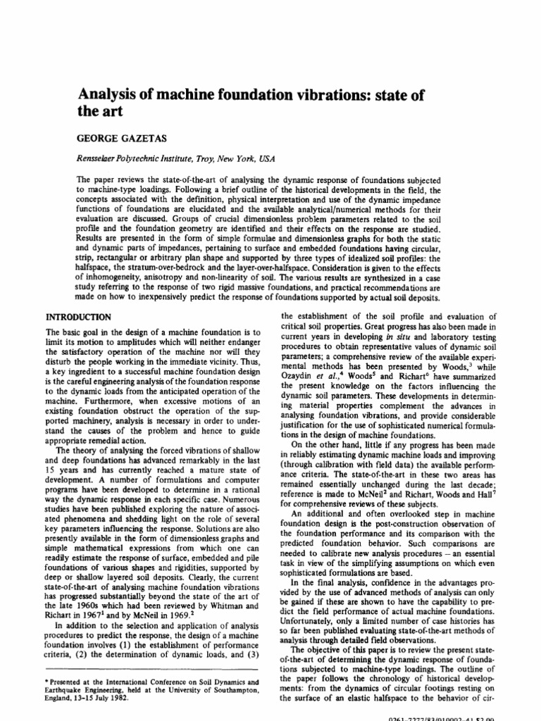 Analysis of Machine Foundation Vibrations State of The Art by G ...