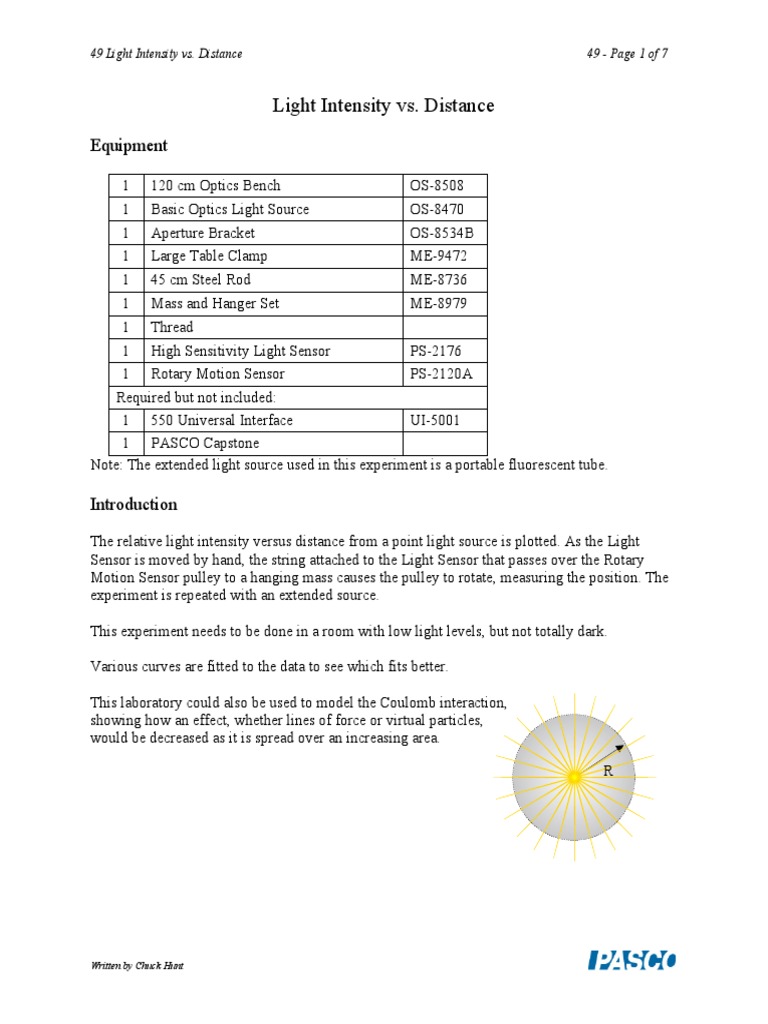 Light Intensity vs. Distance Equipment PDF Light Distance