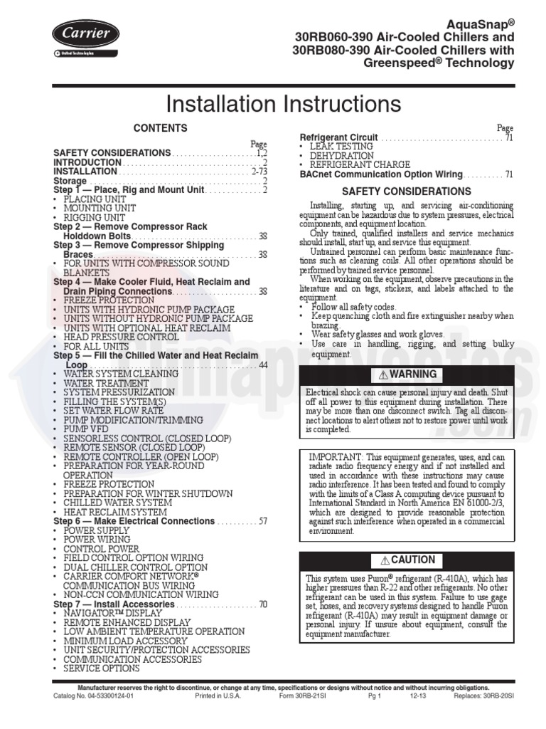Carrier 30RB 21SI Manual de Instalacion CP PDF Pipe (Fluid